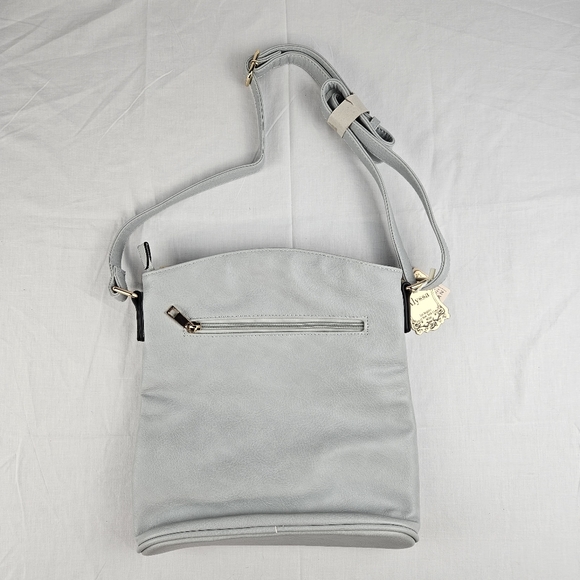 Alyssa light blue gray triple zip pockets crossbody bag - Picture 2 of 16